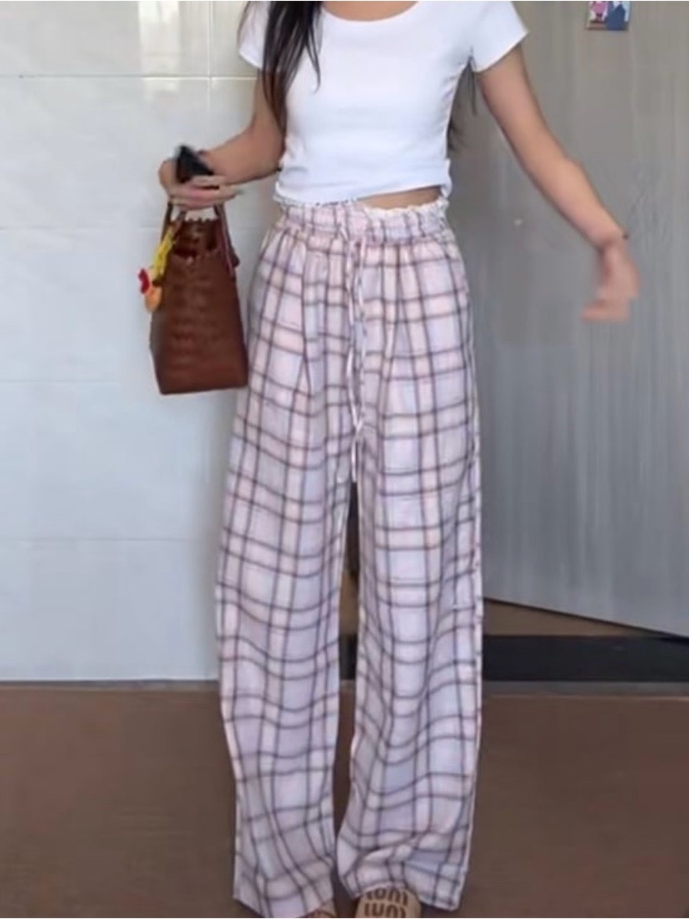 Korean Pink Plaid pants